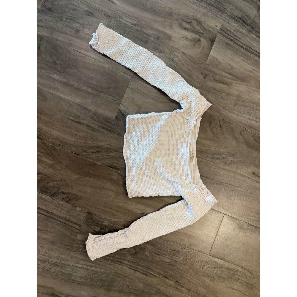 Free People Intimately Textured Long Sleeve Crop Top Ivory Small Xs